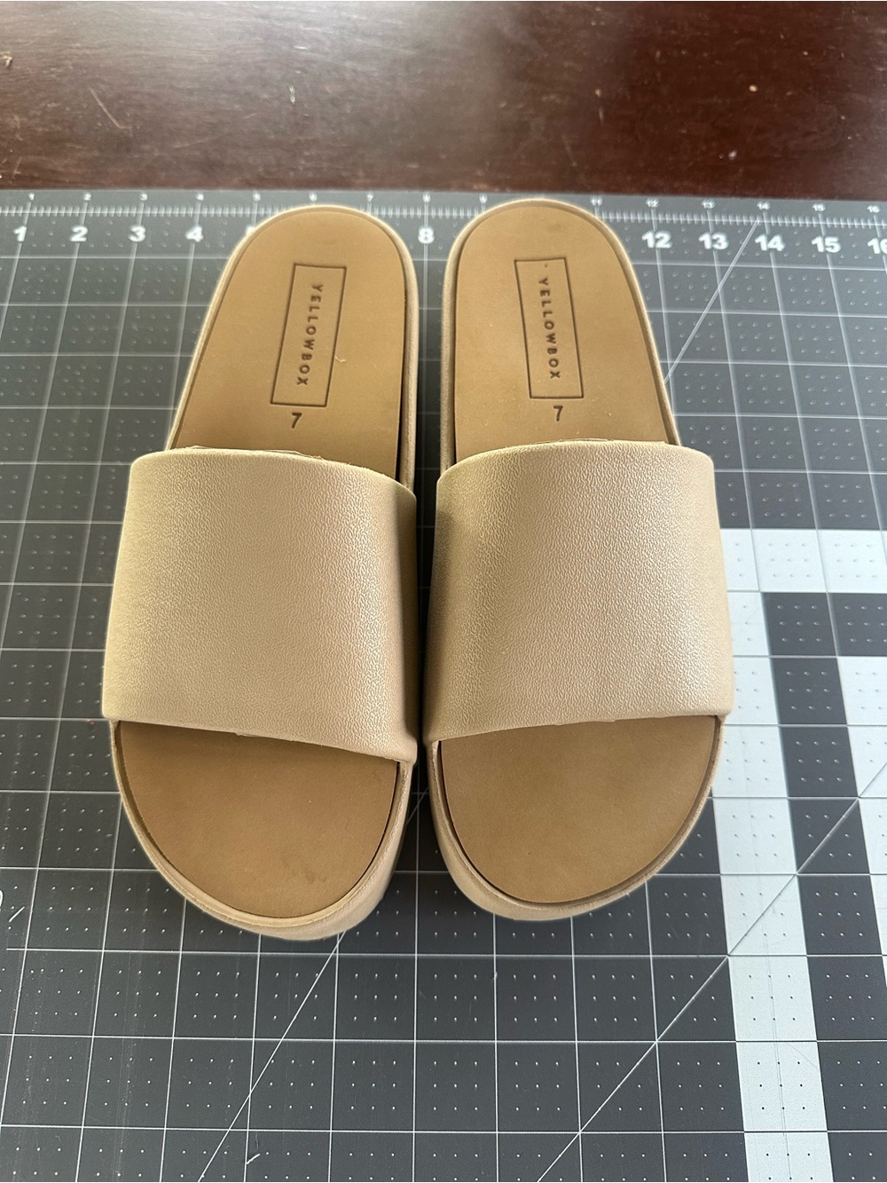 Yellow Box Women's Taupe Slide Sandals - Wide Strap Casual Slides